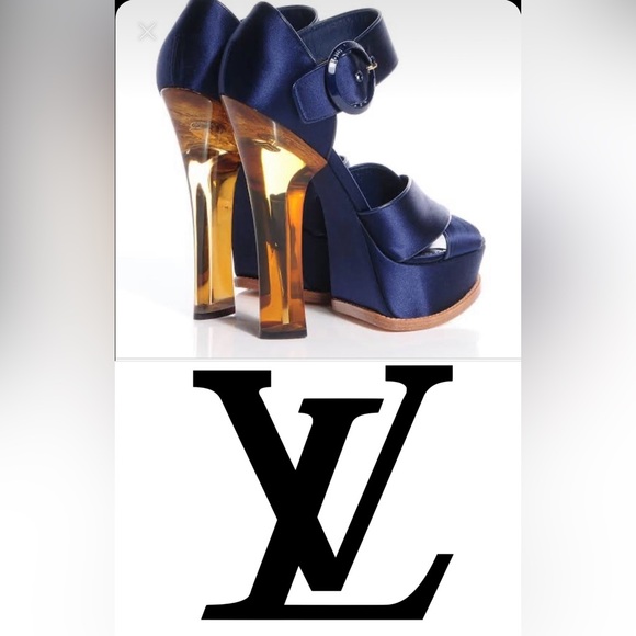 Louis Vuitton Blue Satin platform sandals - Picture 1 of 12